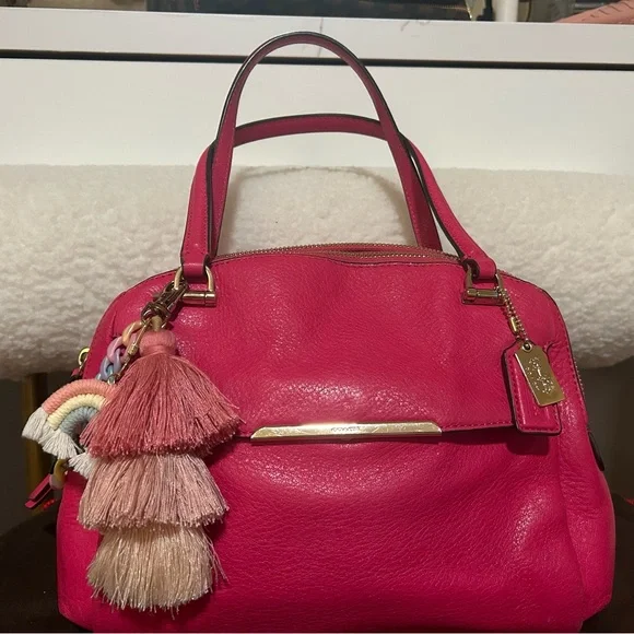 Coach Madison Pink Leather & Gold Crossbody strap & Colorful Tassel & Chain) - Picture 2 of 12